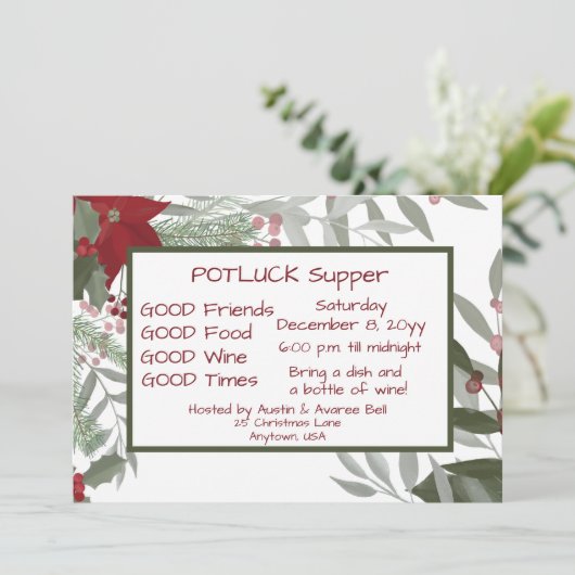 Kerstpot LUCK Avondmaal Uitnodiging (Staand voorkant)