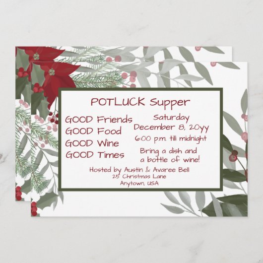 Kerstpot LUCK Avondmaal Uitnodiging (Voorkant / Achterkant)