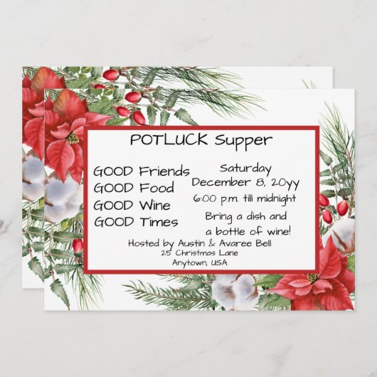 Kerstpot LUCK Avondmaal Uitnodiging (Voorkant / Achterkant)