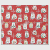 Kerstpotten en sneeuwvlokken Rood Cadeaupapier (Vlak)