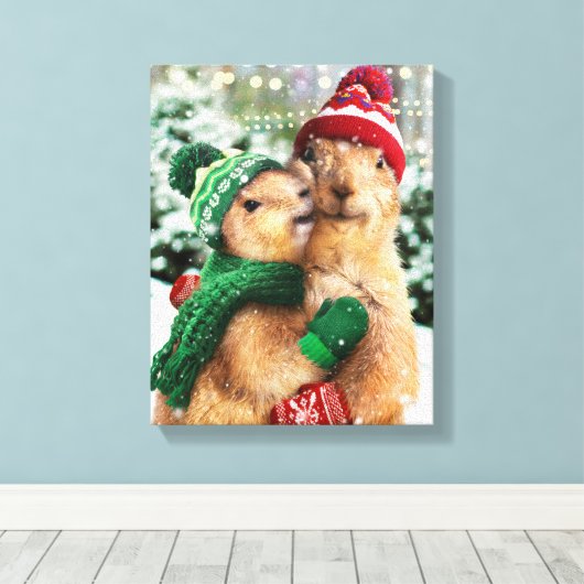 Kerstprairie Dogs Canvas Afdruk (Insitu (Houten vloer))