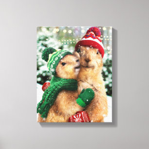 Kerstprairie Dogs Canvas Afdruk