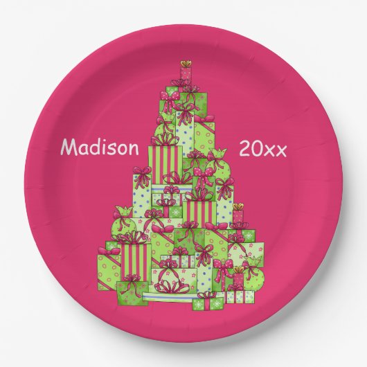 Kerstpresentaties - Aangepaste naam structuur Papieren Bordje (Voorkant)