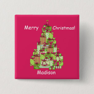 Kerstpresentaties Rood-naamplaatje Vierkante Button 5,1 Cm
