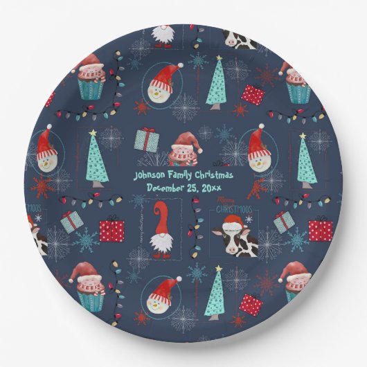 Kerstpret Custom naam en datum Papieren Bordje (Voorkant)