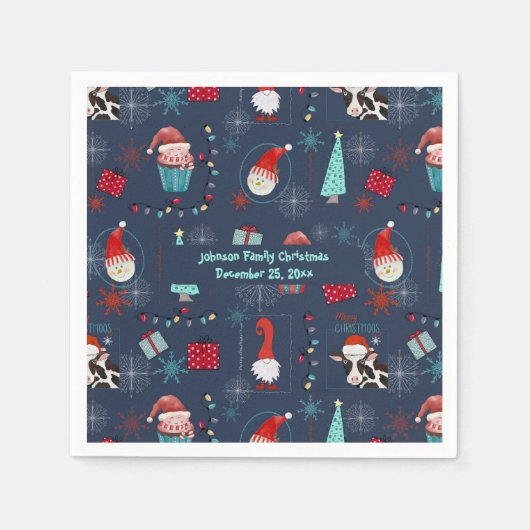 Kerstpret Custom naam en datum Servet (Voorkant)