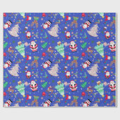 Kerstpret Kerstman Blauw Achtergrond Cadeaupapier (Vlak)