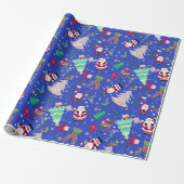 Kerstpret Kerstman Blauw Achtergrond Cadeaupapier (Uitgerold)