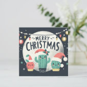 Kerstpret Potted Santa Cactus Planten Feestdagenkaart (Staand voorkant)