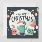 Kerstpret Potted Santa Cactus Planten Feestdagenkaart (Voorkant)