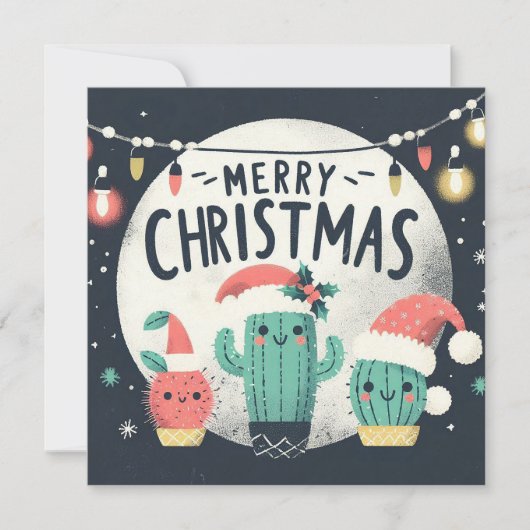 Kerstpret Potted Santa Cactus Planten Feestdagenkaart (Voorkant)