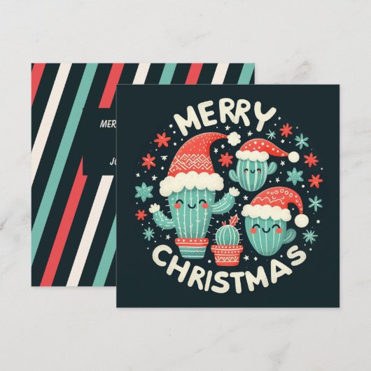 Kerstpret Potted Santa Cactus Planten Feestdagenkaart (Voorkant / Achterkant)