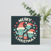 Kerstpret Potted Santa Cactus Planten Feestdagenkaart (Staand voorkant)