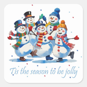 Kerstpret Snowmannen Het is de Tijd Vierkante Sticker