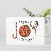 Kerstpretzel ornament met hulst in woordkunst feestdagenkaart (Staand voorkant)