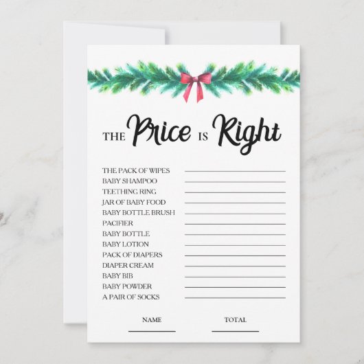 Kerstprijs is de juiste Baby shower Game Kaart (Voorkant)