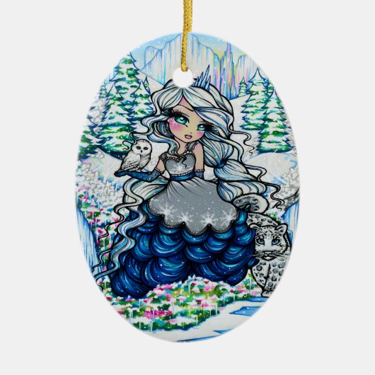 Kerstprinses Snow Owl Art van Hannah Lynn Keramisch Ornament (Voorkant)
