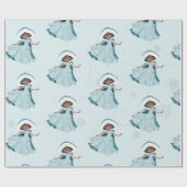 Kerstprinses Winter Snowflakes Meisjes Blauw Cadeaupapier (Vlak)