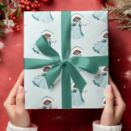 Kerstprinses Winter Snowflakes Meisjes Blauw Cadeaupapier