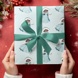 Kerstprinses Winter Snowflakes Meisjes Blauw Cadeaupapier