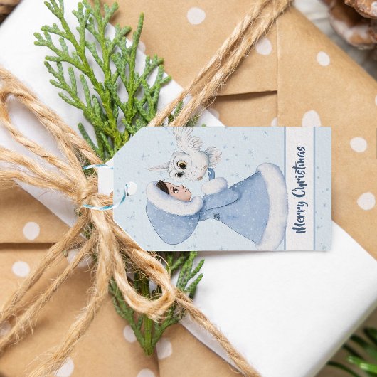 Kerstprinses Winteruil Sneeuwvlokken Schattige Cadeaulabel