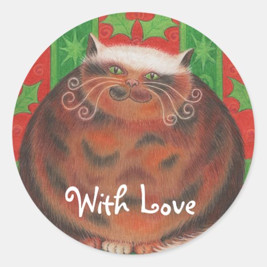 Kerstpud "Met liefde" ronde sticker (Voorkant)