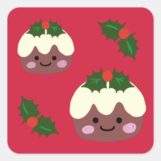 Kerstpudding 2 vierkante sticker (Voorkant)