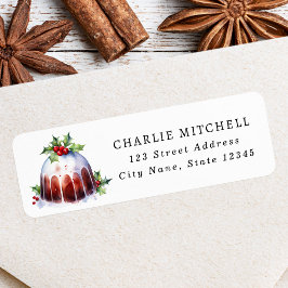 Kerstpudding aquarel retouradres etiket