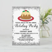 Kerstpudding Bedrijfs Kerstfeest Rood Zilver Kaart (Staand voorkant)