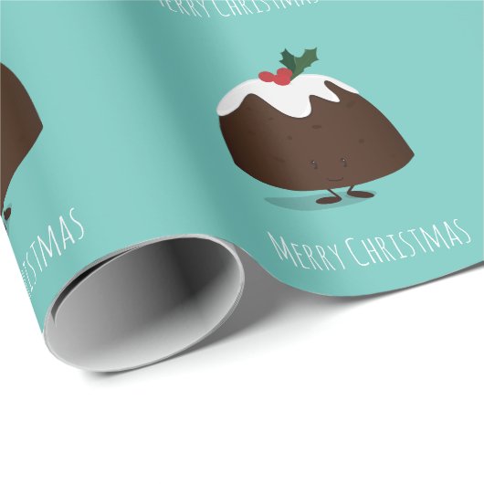 Kerstpudding Blauwgroen stripfiguur Cadeaupapier (Rol Hoek)