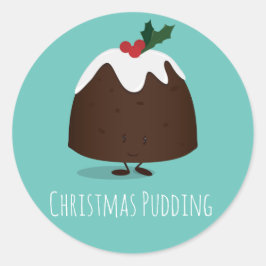 Kerstpudding Blauwgroen stripfiguur Ronde Sticker