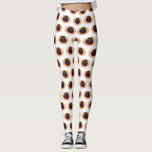 Kerstpudding cartoon illustratie leggings (Voorkant)
