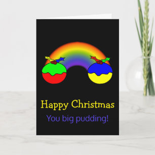 Kerstpudding en regenboog kerst Humor Feestdagen Kaart