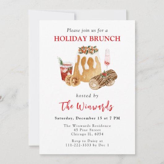 Kerstpudding en Yule Log Holiday Brunch Kaart (Voorkant)