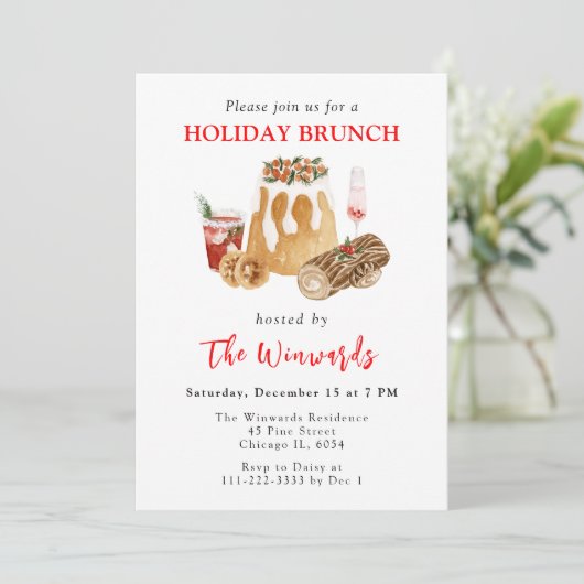 Kerstpudding en Yule Log Holiday Brunch Kaart (Staand voorkant)