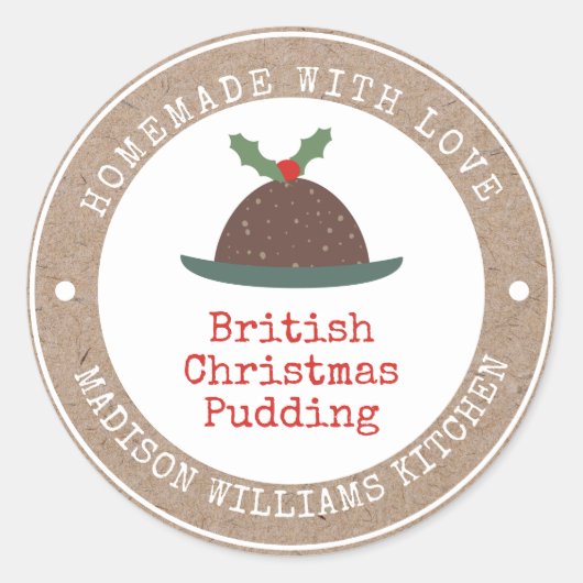 kerstpudding | Homemade met liefde Ronde Sticker (Voorkant)