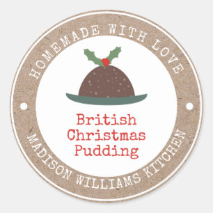 kerstpudding   Homemade met liefde Ronde Sticker