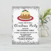 Kerstpudding Kerstfeest Rood Zilver Glitter Kaart (Staand voorkant)