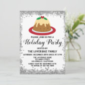 Kerstpudding Kerstfeest Rood Zilver Glitter Kaart (Staand voorkant)