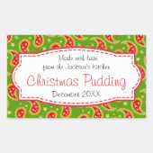 Kerstpudding paisley groen voedsellabel sticker (Voorkant)
