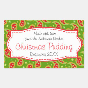 Kerstpudding paisley groen voedsellabel sticker