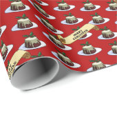 Kerstpudding Prettig kerstfeest! Hulst patroon Cadeaupapier (Rol Hoek)