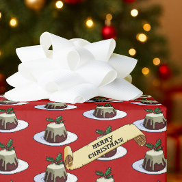 Kerstpudding Prettig kerstfeest! Hulst patroon Cadeaupapier