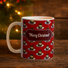 Kerstpudding Prettig kerstfeest! Hulst patroon Koffiemok