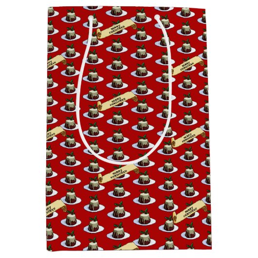 Kerstpudding Prettig kerstfeest! Hulst patroon Medium Cadeauzakje (Voorkant)