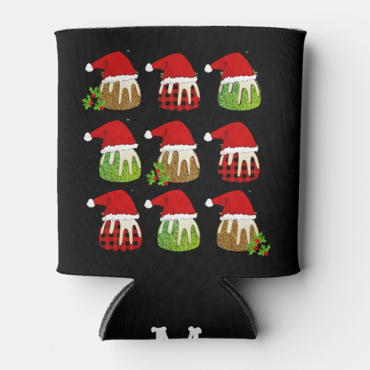 Kerstpudding Santa hoeden Blikjeskoeler (Voorkant)