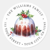 Kerstpudding waterverf retouradres ronde sticker (Voorkant)