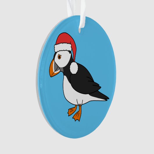 KerstPuffin met Red Santa Hat Ornament (voorkant)