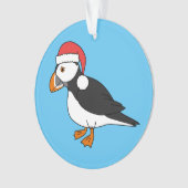 KerstPuffin met Red Santa Hat Ornament (voorkant)
