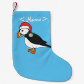 KerstPuffin met rood Pet en zilver Jingle Bell Kleine Kerstsok (Voorkant)